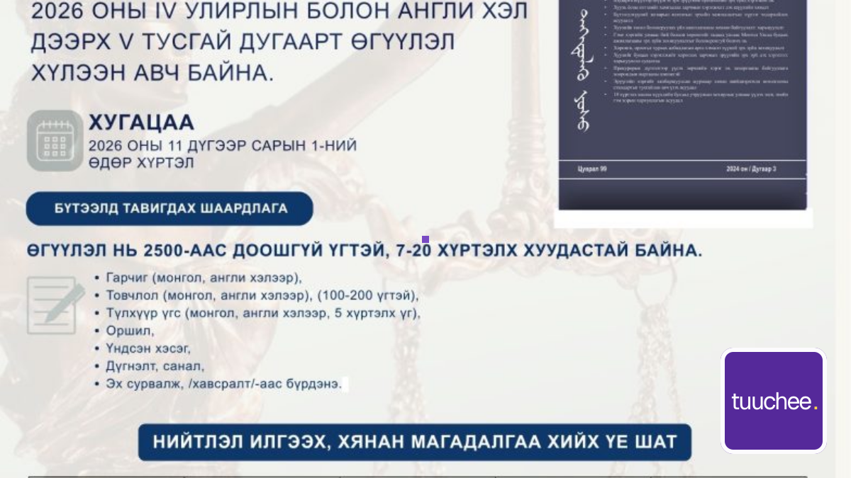 🔰"Хууль дээдлэх ёс" сэтгүүлийн 2026 оны IV улирлын болон англи хэл дээрх V тусгай дугаарт нийтлэх эрдэм шинжилгээний өгүүлэл 2026 оны 11 дүгээр сарын 01-ний 17:30 цаг хүртэл lawjournal@legalinstitute.mn хаягаар хүлээн авч байна - Хууль зүйн үндэсний хүрээлэн